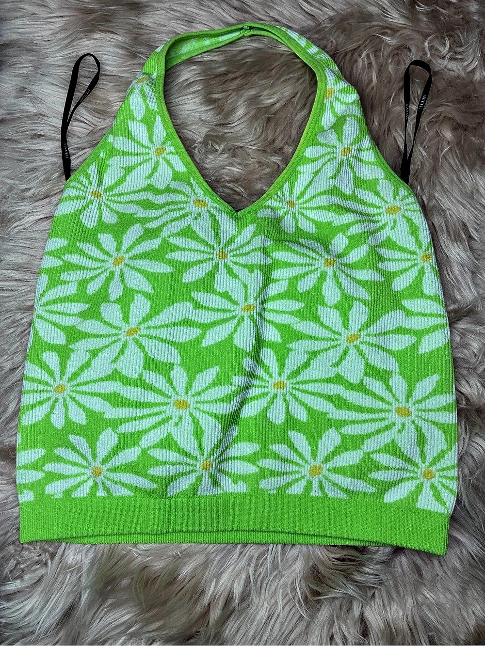 Y2K Forever 21 Floral Crop Top in lime & White daisys tagged-Size Medium